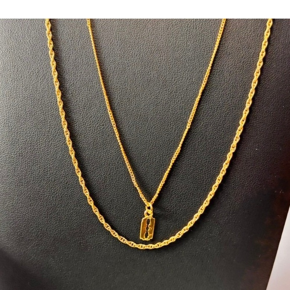 Gold Rope Chain Razor Blade Pendant Necklace Set Goth Y2K Streetwear Edgy Boho